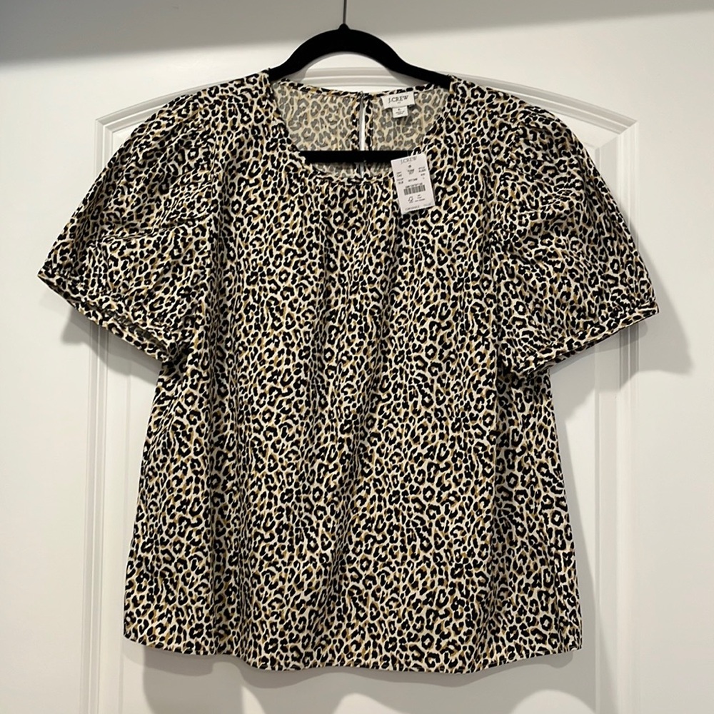 NWT J. Crew leopard puff sleeve top size large.